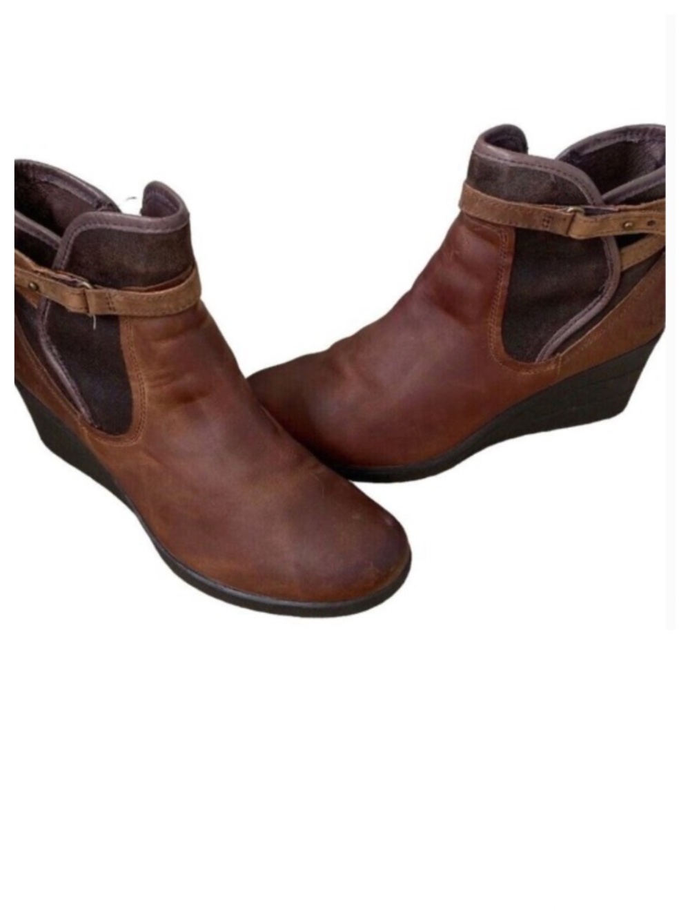 Ugg Emalie Sz 8 Wedge Bootie Ankle Boots Leather Brown - Picture 3 of 9